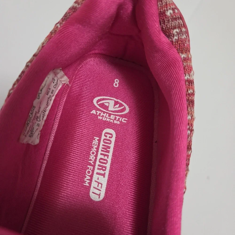 Athletic Works Comfort Fit Memory Foam Women's Slip-On Knit Sneakers Pink Size 8